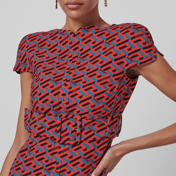 **SOLD** Versace La Greca Monogram Print Belted Wool Mini Dress, - Picture 1 of 13